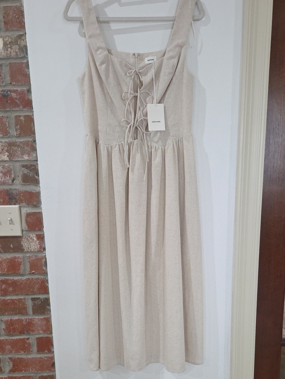 Aureum Lined Neutral Lace-Up Midi Dress